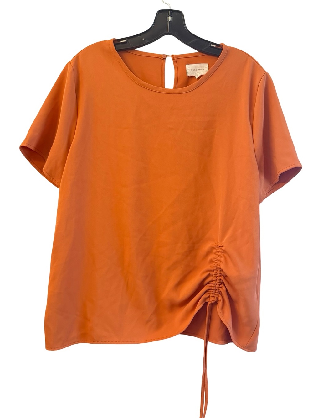 Melloday M Orange Drawstring Side-Ruched Short Sleeve Top